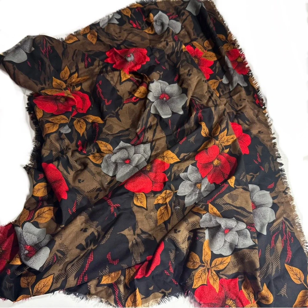 Vintage Boho Square Scarf Vibrant Rayon Challis Mystical Floral Print 70s 80s - Picture 6 of 7